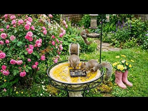 🔴 LIVE Squirrels & Backyard Bird Feeder 🐿️ Cardinals, Blue Jays, Goldfinches | Nature Sounds, Cat TV