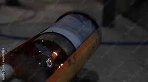 thermal heater diesel burner, firing from the pipe. Portable heater for industrial premises.