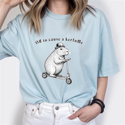 Funny Capybara Shirt, off to Cause a Kerfuffle Tee, Capybara on Scooter Bowler Hat T-shirt, Cute Animal Lover Gift, Sarcastic Aesthetic Top - Etsy