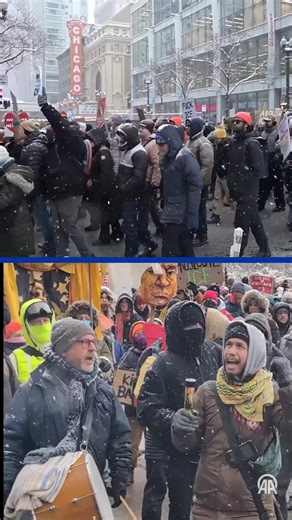 Hundreds of activists gathered in downtown Chicago to protest against the Trump administration’s aggressive immigration enforcement. The demonstrators marched through the city centre to demand an end to ICE raids and to support the rights of immigrant communities facing detention. Despite the life-threatening cold, the group remained steadfast, highlighting the deep local opposition to the federal government's recent surge in military-style immigration tactics across Illinois. VC: Anadolu #Chica