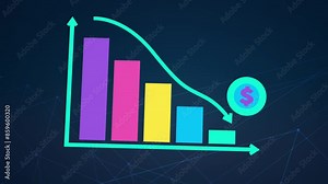 3D motion animation of going downward bar chart falling stock index Graph arrow showing fluctuate trend Tickers Changing Motion Background decline decrease losses business