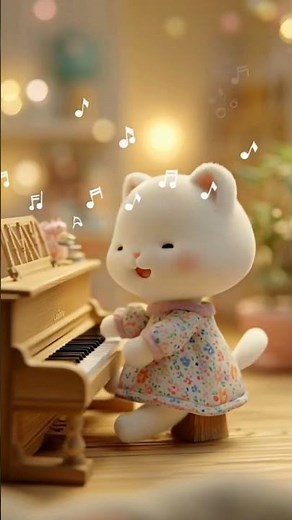 Cute White Cat Plays Piano in Colorful Dress#cat#cartoon