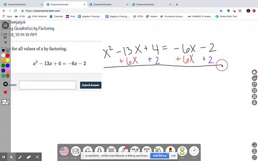 DELTA MATH: Algebra 1 Solving Quadratics by Factoring