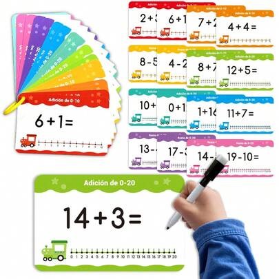 beartale 16pcs Hook And Loop Number Cards, Children's Basic Addition Practice Learning Toy, Double-Sided Multiplication Table Flash Cards, Pre-School Math Rapid Calculation Training, Classroom Whiteboard Teaching Tool | SHEIN