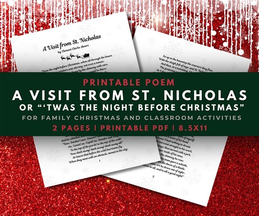 A Visit From St. Nicholas PDF - 'twas the Night Before Christmas Printable Poem for Christmas Eve - Etsy