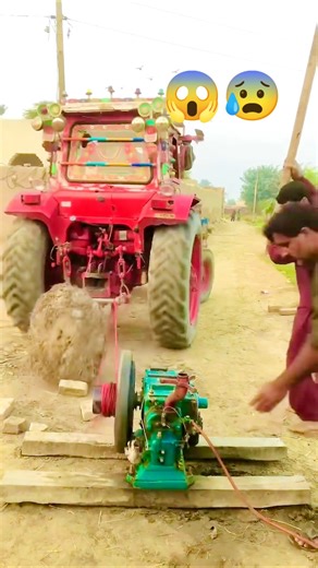 Old diesel engine start up with tractor stunt 😱 #fun #villagelife #experiment #foryou