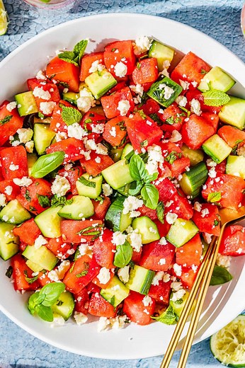 Watermelon Salad with Feta, Cucumber and Mint | The Mediterranean Dish