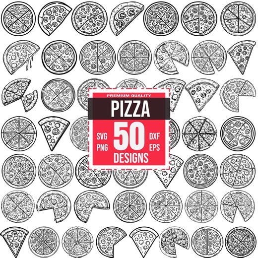 Pizza SVG Bundle, 50 Pepperoni Silhouette Designs, Pizzeria Clipart for Cricut, Food, Laser Cut Files, Italian Cuisine Vector,detailed Slice - Etsy