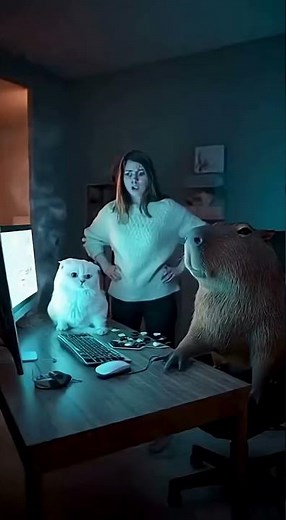 The computer’s smoking but she blames the cat again! 😤💻 #cat #foldcat #funny #shorts #scottishfold