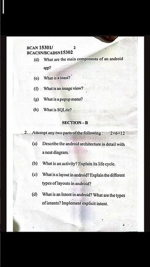 Mobile Application development question paper #bca #mca #importantquestion #questionpaper #coding