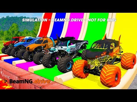 5 MONSTER TRUCKS vs GIANT COLOR WATER SLIDE #175 - BeamNG.Drive