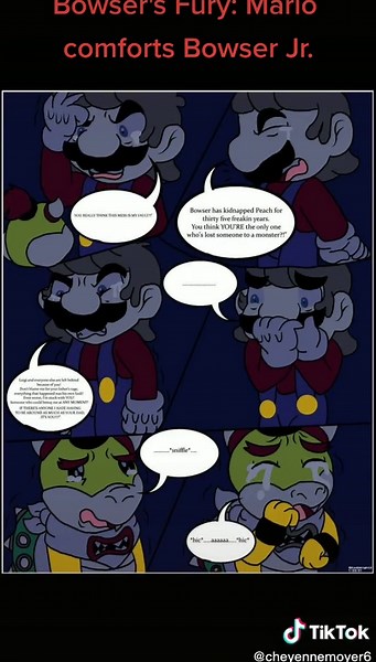 Bowser's Fury: Mario comforts Bowser Jr. (Comic) #bowserjr #bowsersfury #supermario #mario #comic #comfort #sad