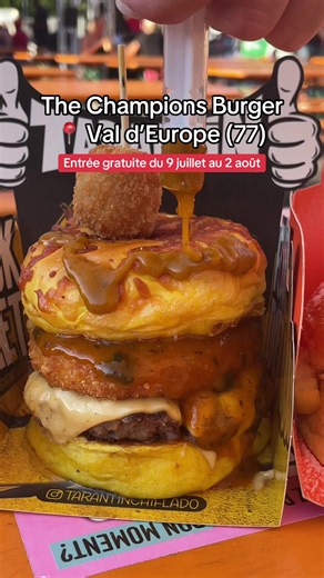 *INVITATION | Le plus grand championnat de burger d’Europe est de retour sur le parking du Val d’Europe du 9 juillet au 2 août ! Comme l’année dernière, beaucoup de places assises, une quinzaine de food trucks / stands de burgers vendus à 13,95€ l’unité, un stand de frites (4€), un stand de poulet, un stand de boissons et 3 stands de desserts Coup de cœur pour le burger Tarantin et le cheesecake 🔥 N’oubliez pas de venir avec un maillot de l’équipe de France pour économiser 4€ sur vos frites 😜