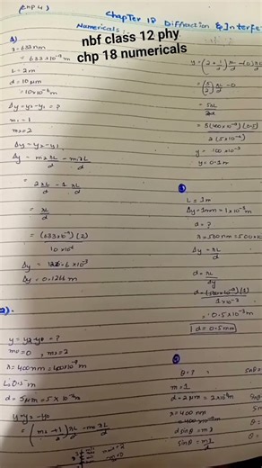 class 12 physics,nbf, chp 18 diffraction and interference numericals#viral