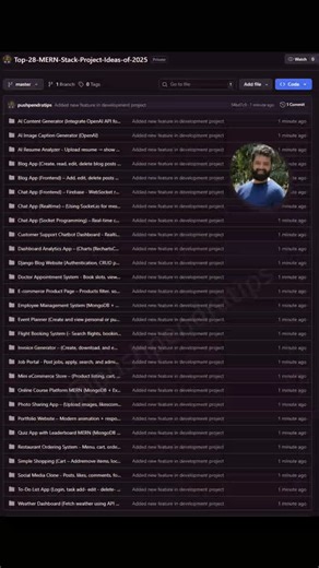 Pushpendra Tripathi 🇮🇳 on Instagram: "Top 28 MERN Stack Projects you can actually build ⚡ 🚀 Chat Apps 🚀 Blog Apps 🚀 eCommerce Stores 🚀 To-Do Lists …and many more! ✨ Perfect for beginners & aspiring developers! To get it: 👉 Like & Repost 👉 Comment “Project” 👉 Follow @pushpendratips (so I can DM you) #MERN #WebDevelopment #Coding"