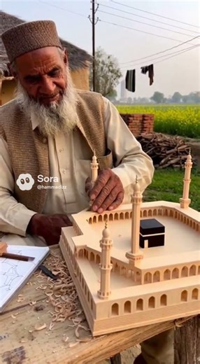 An old man making model of Masjid al Haram #haram #masjidalharam