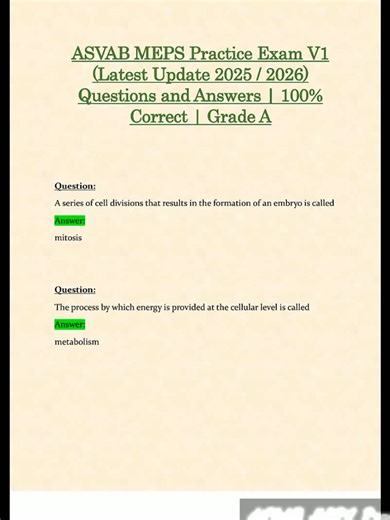 ASVAB MEPS Practice Exam V1 Latest Update 2025 2026 Questions and Answers 100 Correct Grade A_video