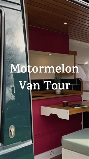 Introducing our latest van conversion Motormelon! A 2-berth MWB Volkswagen Crafter with a hidden pull-out dining table, upgraded solar and lovely interior finishes. Motormelon is in our Kunu layout with a modular dining set-up, a full-height shower room, extensive storage in the kitchen area and full-size transverse double bed. Motormelon’s owners took inspiration from watermelons to design the van’s interior, with red handleless doors, black kitchen tiles and green seat cushions. We absolutely 