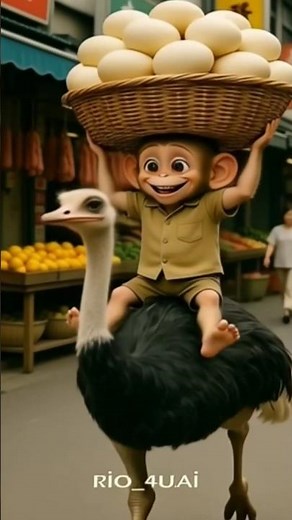 small baby monkey rio and ostrich frendship story❤️