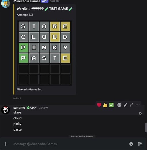 Wordle Game in Discord Showcase (Discord.py Python Bot)