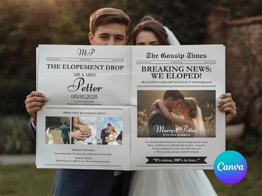 Newspaper Elopement Announcement Template | Editable Wedding Announcement | We Eloped | Custom Wedding Newspaper | Canva Template - Etsy