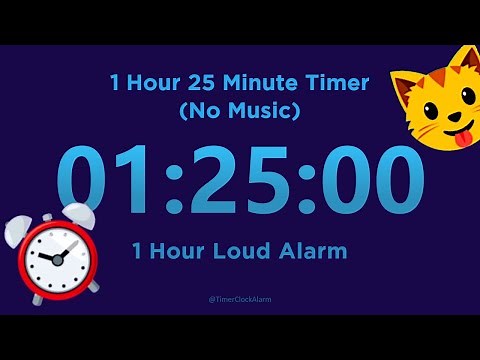 1 Hour 25 minute Timer Countdown (No Music) + 1 Hour Loud Alarm