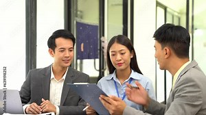 Operations Manager Team Holds Meeting Presentation for analysis graph company financial. People Work in Business Office.