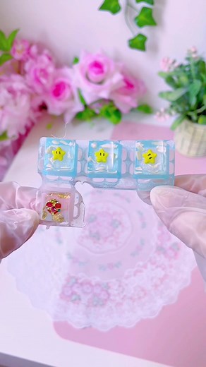 Testing some ⚓️🌙 🍄🏰 designs ✨#keycaps #artisankeycaps #keebtok #kawaiigamer #pcgamergirl #techtok #resindemolding #mechanicalkeyboard #nintendo