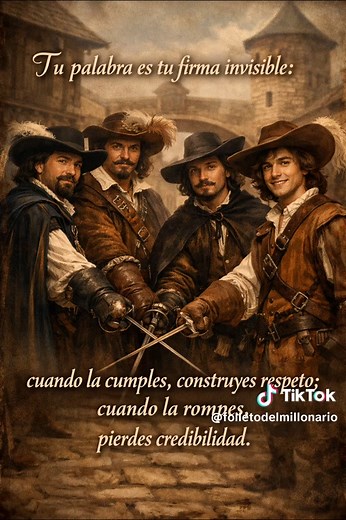 “La verdadera medida de una persona no está en lo que promete, sino en lo que cumple.” “Tu palabra es tu firma invisible: cuando la cumples, construyes respeto; cuando la rompes, pierdes credibilidad.” “Un hombre vale tanto como vale su palabra.” “Hablar cualquiera puede; cumplir lo que se dice es lo que realmente define a una persona.” “La confianza se construye cuando tus acciones respaldan cada palabra que dices.” “No prometas mucho, cumple todo.” #palabras #Respect #MOSQUETERO #dartagnan #fo