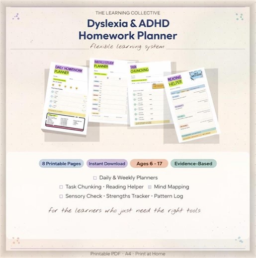 Dyslexia ADHD Homework Planner | Neurodivergent Study Aid (instant PDF Download) Easy to Read - Etsy Canada
