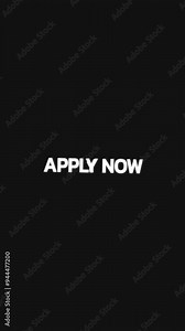 Animated video with 'Apply Now' text in repeated circular loops, zooming in and out with alternating right and left turns, featuring white words on a black background.