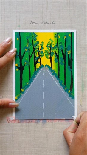 🌳 Road in jungle full of trees 🪾 Drawing with Oil Pastels 😍 #art #drawing #oilpastel #shortsfeed