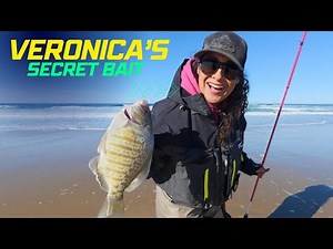 Pretending She's Me Fishing For Surf Perch- Mrs. Hook2Cook