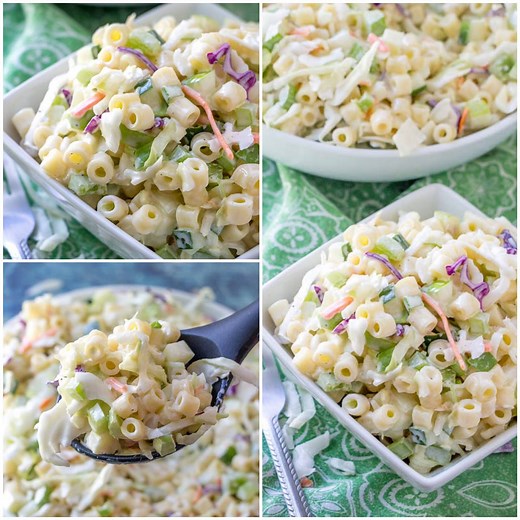 MACARONI COLESLAW SALAD is a combination of your two favorite summer side dishes: coleslaw and macaroni salad! An easy recipe to take to a potluck or BBQ. Recipe: https://wishesndishes.com/macaroni-coleslaw-salad/ | Wishes and Dishes