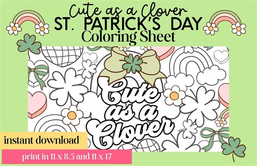 St. Patrick's Day Coloring Sheet, Activity Placemat, Kids Party Game (PDF Download) - Etsy