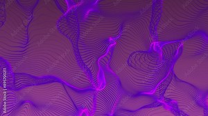 Neon irregular strings with flow distort animation and pink background. 4k animation.