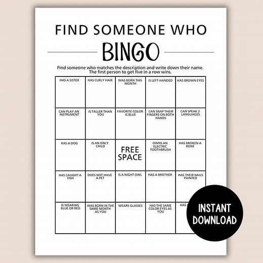 Icebreaker Game, Printable Icebreaker Bingo Find Someone Who, Human Bingo, Minimalist Party Starter Game, Mingle Bingo Game - Etsy