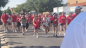 The Goin’ Band from Raiderland and Band Alumni making their way to the Jones! After the game, I’ll be getting honored by the band! Very cool They do such a great job! | Pete Christy KCBD