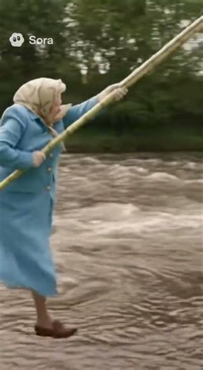 Sora2｜90-Year-Old Grandma Pole Vaults Across a River – Unbelievable Strength! #shorts