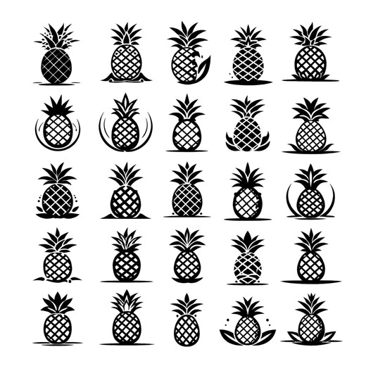Pineapple SVG Collection – 25 Distinct Tropical Fruit Graphics, Solid Stroke Vector, Crisp Monochrome Illustration, Cricut Silhouette - Etsy