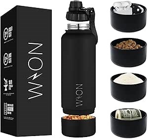 WON Stainless Steel Insulated Water Bottle with Storage Compartment for Pills, Dog Food, Snacks, Keys, Cash and Valuables - 32oz Metal Vacuum Flask for Cold & Hot Drinks - Diversion Safe Water Bottle
