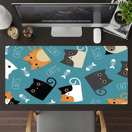 Cats and Fishbone Desk Pads, Custom Mouse Pads, Gamers Mouse Pad Decor, Unique Gaming Mousepads, Cat Lover Office Desk Decor - Etsy