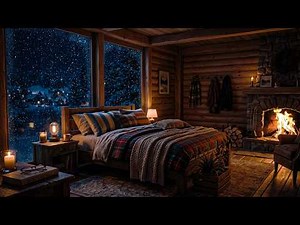 Cozy Winter Cabin with Fireplace and Snowstorm Sounds for Deep Relaxation 🔥😴