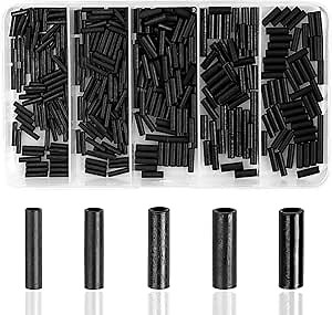 400pcs Fishing Wire Single Barrel Crimp Sleeves Kit Brass Copper Crimping Loop Sleeve Matte Black Fishing Line Tube Connectors Fishing Wire Leader Rigging Tackle Kit