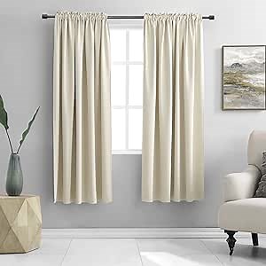 DONREN Thermal Room Darkening Draperies Window Curtain Panels - Easy Care Solid Rod Pocket Curtains for Dining Room (42 W x 72 L,2 Panels,Cream Beige)