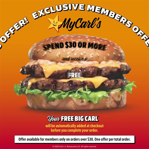 Get a Free Big Carl with Your $30 Purchase in Nowra!