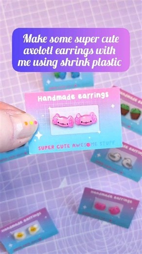 Watch me make an adorable pair of axolotl earrings using shrink plastic. ✨ #artandcrafts #tutorial #shrinkplastic #shrinkydinks #handmade #shrinkydinkjewelry #axolotls #axolotl | Super Cute Awesome Stuff - Art by Perdita