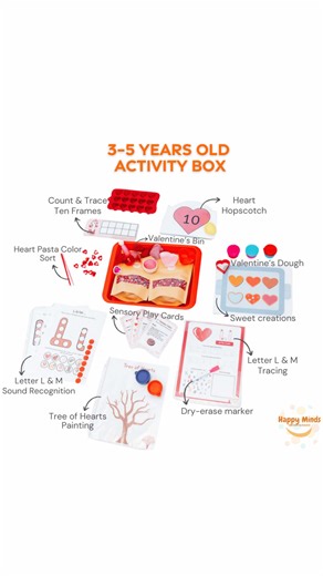 💘 Valentine’s learning just got FUN for preschoolers! 💘 Our Valentine’s Activity Box (Ages 3–5) includes 10 hands-on, play-based learning activities designed to support: 🔤 Letter recognition & phonics ✏️ Pre-writing & fine motor skills 🔢 Early math & counting 🏃 Gross motor & active play 🎨 Creativity & sensory exploration From letter tracing (L & M) and ten-frame counting to heart hopscotch, sensory bins, and play dough, this box keeps little learners engaged while they learn through play ❤