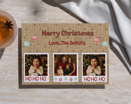 Editable Christmas Card Template Canva | Front & Back Holiday Photo Card | Printable Xmas Card | Custom Text and Photos | Kraft - Etsy