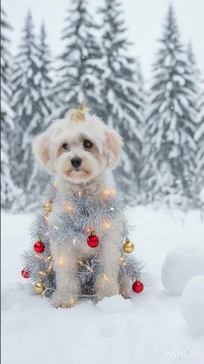 Cute Christmas Dog in Winter Wonderland | Festive Puppy with Holiday Lights